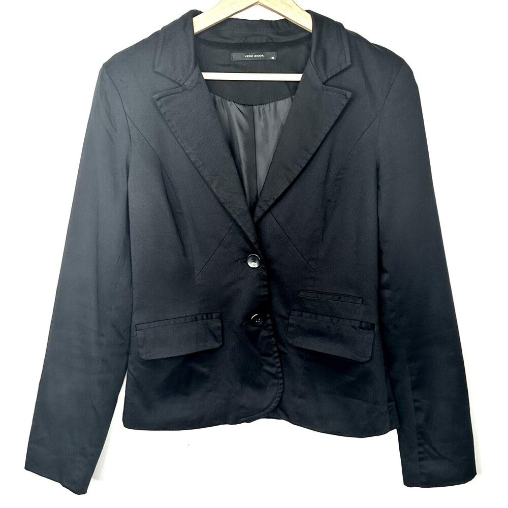 Vero Moda Womens Blazer Jacket Lined 2 Button Stretch Long Sleeve Black Size 36